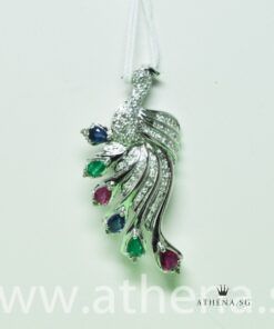 Alternative view of 18K WG PEACOCK DESIGN BROOCH & PENDANT WITH SAPPHIRE DIAMONG D69-0.69CTS 8.04G