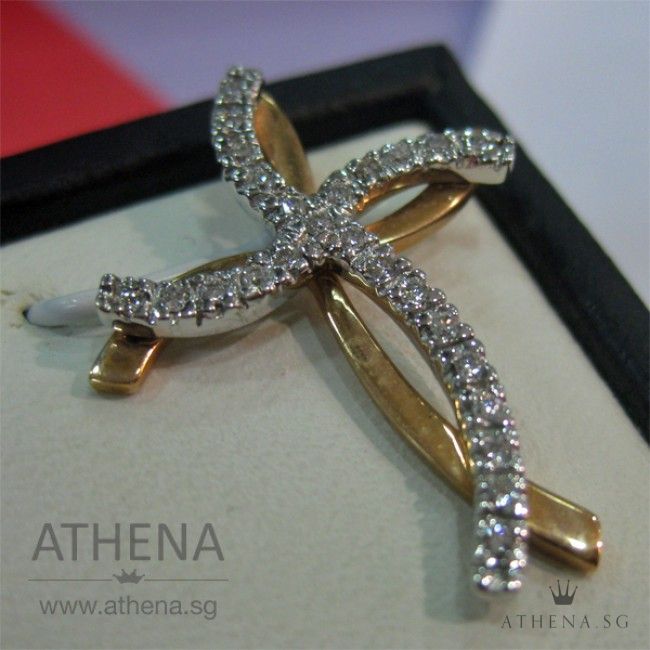 14K FANCY CROSS DIAMOND PENDANT D25-0.23CTS 2.89G