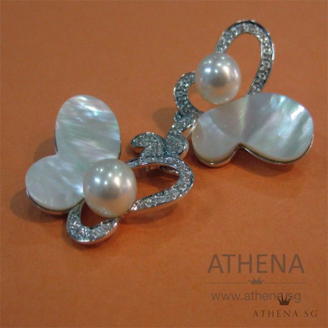 14K SHELL, PEARL & DIAMOND PENDANT D58-0.30CTS 6.76G