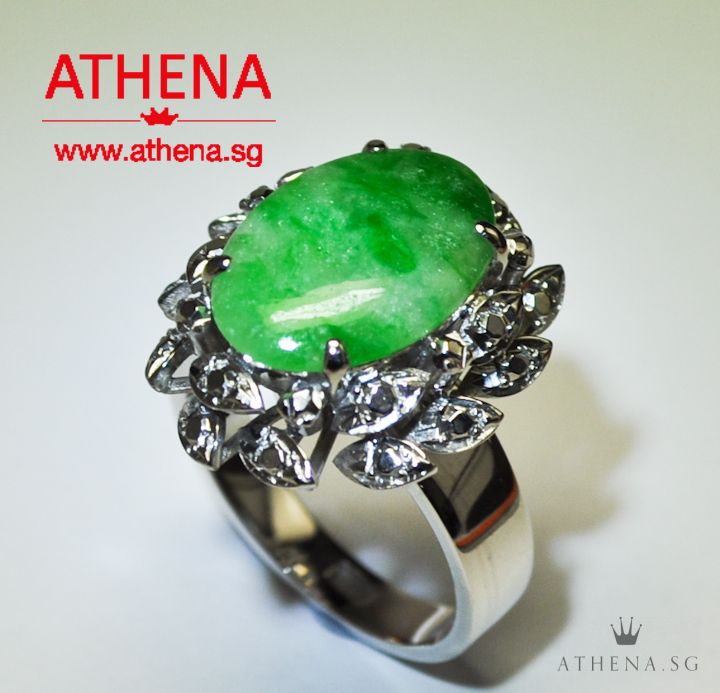18K WG ANTIQUE DESIGN JADE RING 7.54G (SIZE 12.5) (WITH CERT)
