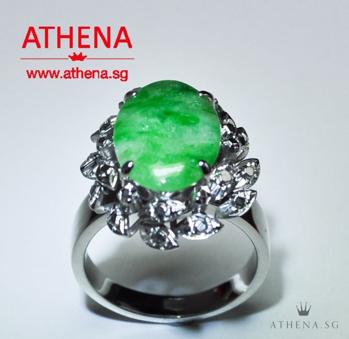 18K WG ANTIQUE DESIGN JADE RING 7.54G (SIZE 12.5) (WITH CERT) - Image 2