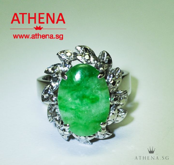 18K WG ANTIQUE DESIGN JADE RING 7.54G (SIZE 12.5) (WITH CERT) - Image 3