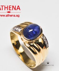 18K YG BLUE SAPPHIRE RING WITH DIAMOND D6-0.06CTS 4.72G (WITH CERT) (SIZE 14.5)