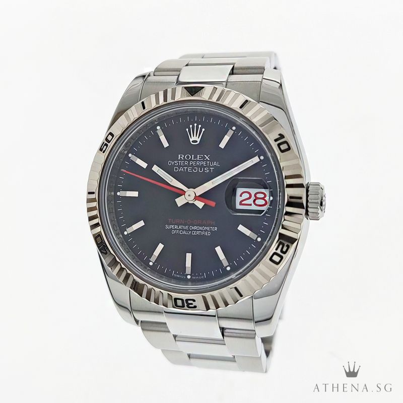 ROLEX MENS OYSTER PERPETUAL DATEJUST TURN-O-GRAPH "D" SERIES "BLACK INDEX DIAL" WITH BOX & CERT 116264