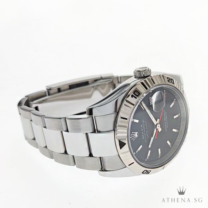 ROLEX MENS OYSTER PERPETUAL DATEJUST TURN-O-GRAPH "D" SERIES "BLACK INDEX DIAL" WITH BOX & CERT 116264 - Image 2