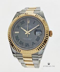 ROLEX YELLOW ROLESOR MENS OYSTER PERPETUAL DATEJUST 41 "AN" SERIES "SLATE WIMBLEDON ROMAN DIAL" WITH BOX & CERT 116333