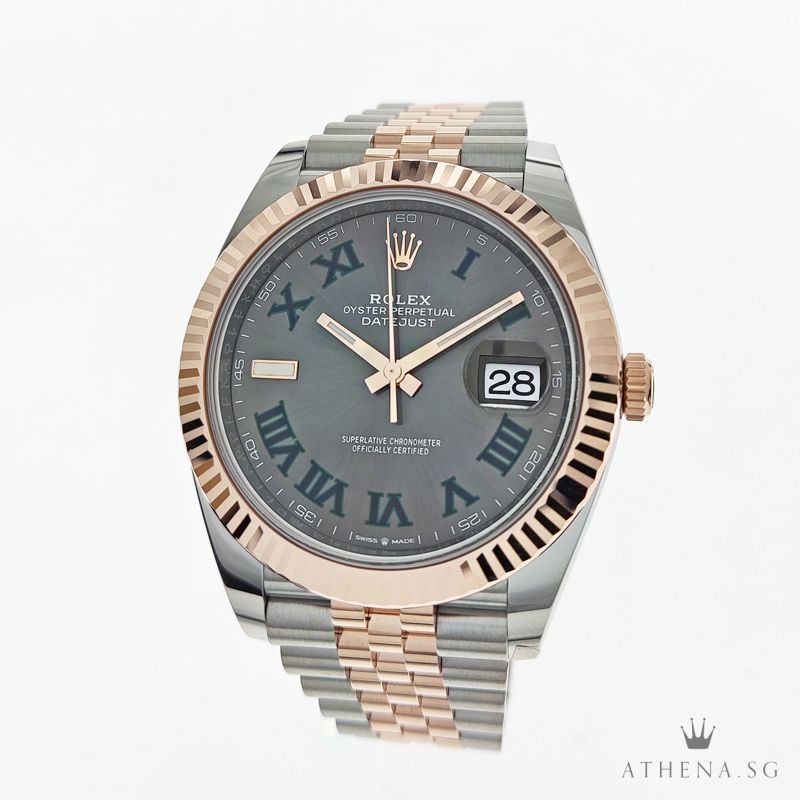 UNWORN !!! ROLEX EVEROSE ROLESOR MENS OYSTER PERPETUAL DATEJUST 41 "AN" SERIES "WIMBLEDON SLATE ROMAN DIAL" WITH BOX & CERT 126331 ( UNDER AGENT WARRANTY )