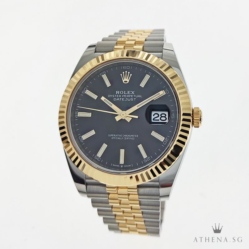 UNWORN !!! ROLEX YELLOW ROLESOR MENS OYSTER PERPETUAL DATEJUST 41 "AN" SERIES "BLACK INDEX DIAL" WITH BOX & CERT 126333 ( UNDER AGENT WARRANTY )