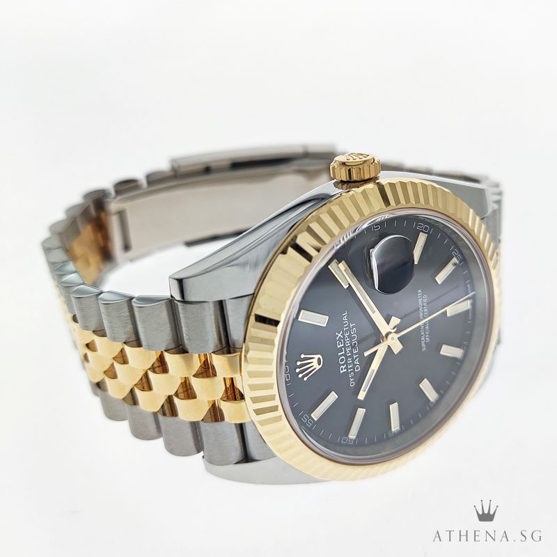 UNWORN !!! ROLEX YELLOW ROLESOR MENS OYSTER PERPETUAL DATEJUST 41 "AN" SERIES "BLACK INDEX DIAL" WITH BOX & CERT 126333 ( UNDER AGENT WARRANTY ) - Image 2