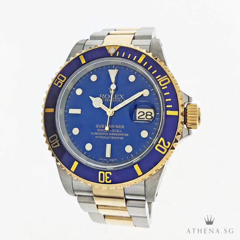 ROLEX HALF-GOLD OYSTER PERPETUAL SUBMARINER DATE "P" SERIES "BLUE DIAL" WITH BOX & CERT 16613