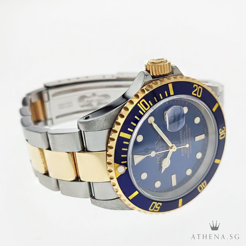 ROLEX HALF-GOLD OYSTER PERPETUAL SUBMARINER DATE "P" SERIES "BLUE DIAL" WITH BOX & CERT 16613 - Image 2