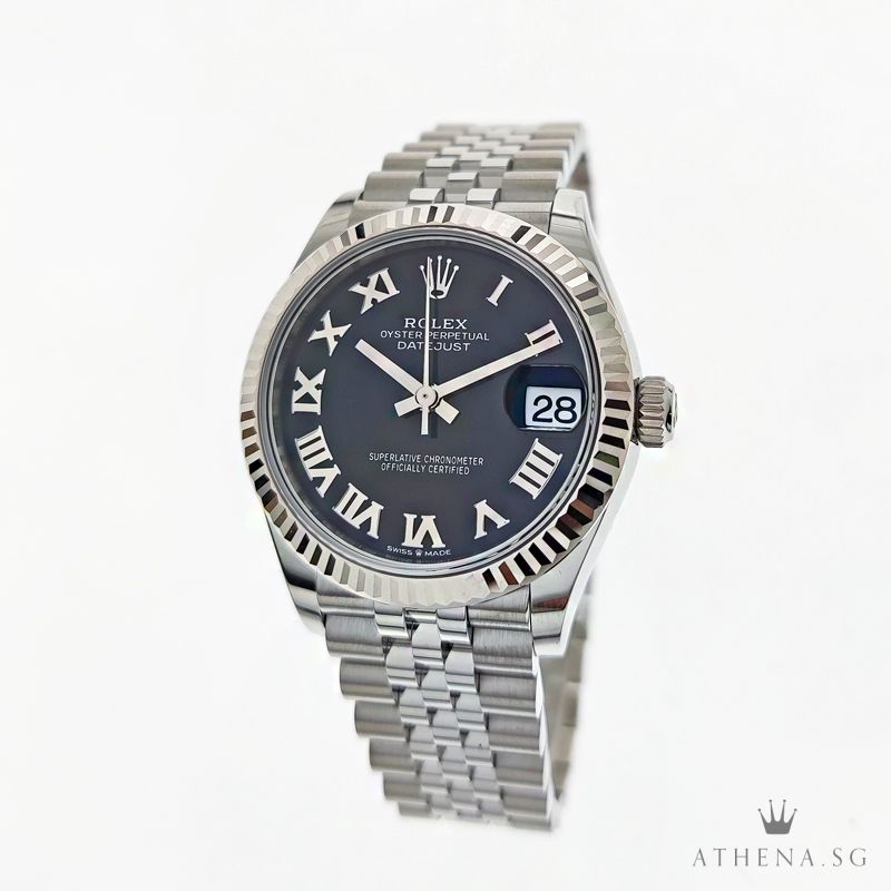 UNWORN !!! ROLEX MID-SIZE OYSTER PERPETUAL DATEJUST 31 "AN" SERIES "BLACK ROMAN DIAL" WITH BOX & CERT 278274 (UNDER AGENT WARRANTY)