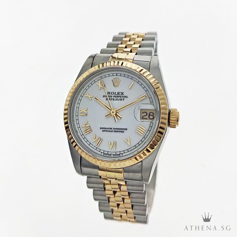 ROLEX "HALF-GOLD" MID-SIZE OYSTER PERPETUAL DATEJUST "S" SERIES "WHITE ROMAN DIAL" 68273