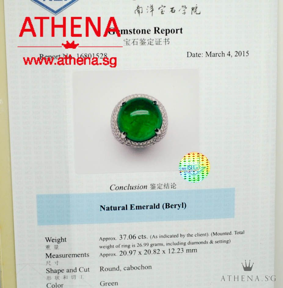 18K WG NATURAL EMERALD RING WITH DIAMOND 26.96G (WITH CERT) (EMERALD 37.06CTS DIAMOND APPROX. 3.93CTS) (SIZE 21) - Image 4