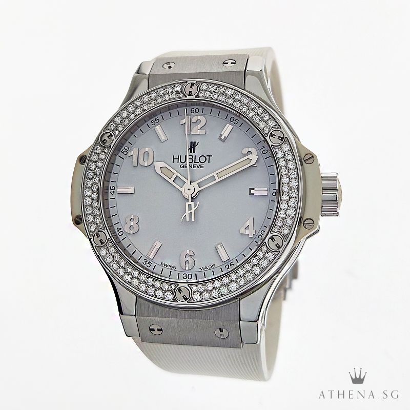 HUBLOT MIDSIZE BIG BANG QUARTZ "WHITE DIAL" WITH BOX & CERT 361.SE.2010.RW.1104
