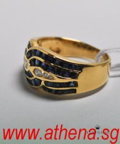 Alternative view of 14K Y/G BLUE SAPPHIRE WITH DIAMOND RING D6-0.14CTS 4.90G (SIZE 14.5)