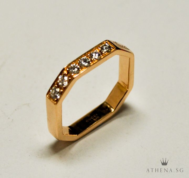 18K RG GUCCI OCTAGON DIAMOND BAND RING 2.88G (SIZE 46)
