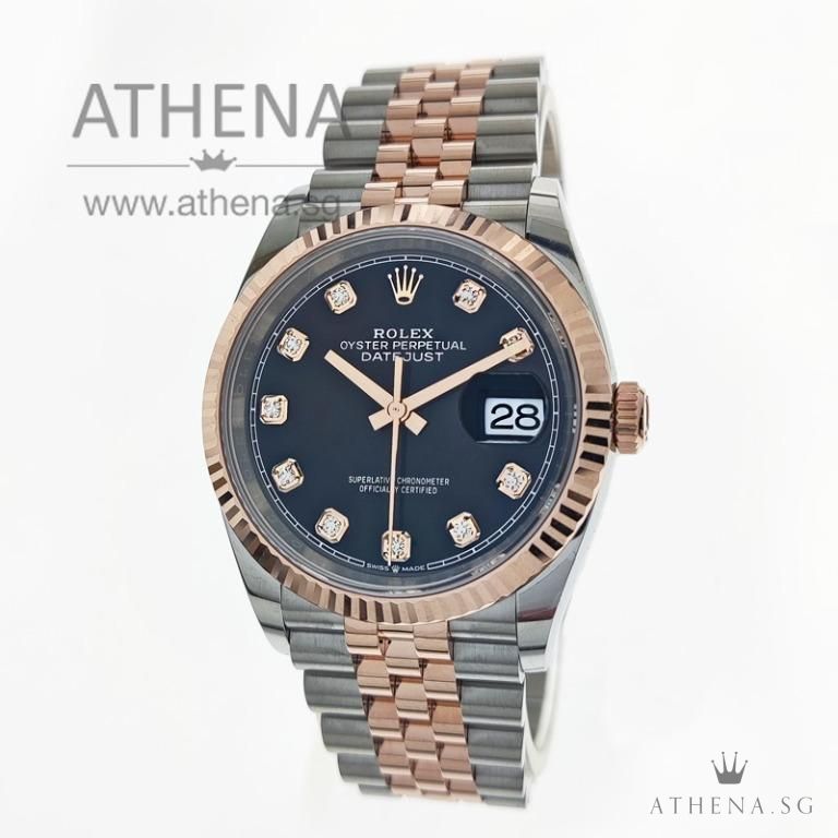 UNWORN !!! ROLEX EVEROSE ROLESOR MEN OYSTER PERPETUAL DATEJUST 36 " BLACK DIAMOND DIAL" WITH BOX & CERT 126231