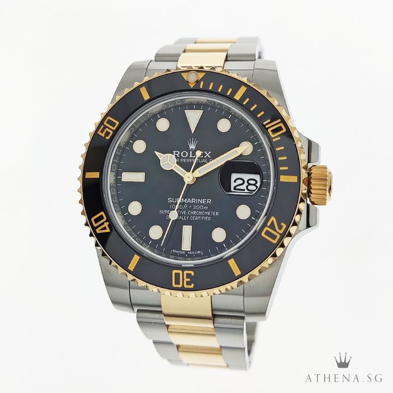 ROLEX YELLOW ROLESOR OYSTER PERPETUAL SUBMARINER DATE CERAMIC "AN" SERIES "BLACK DIAL" WITH BOX & CERT 116613LN (STILL UNDER AGENT WARRANTY)