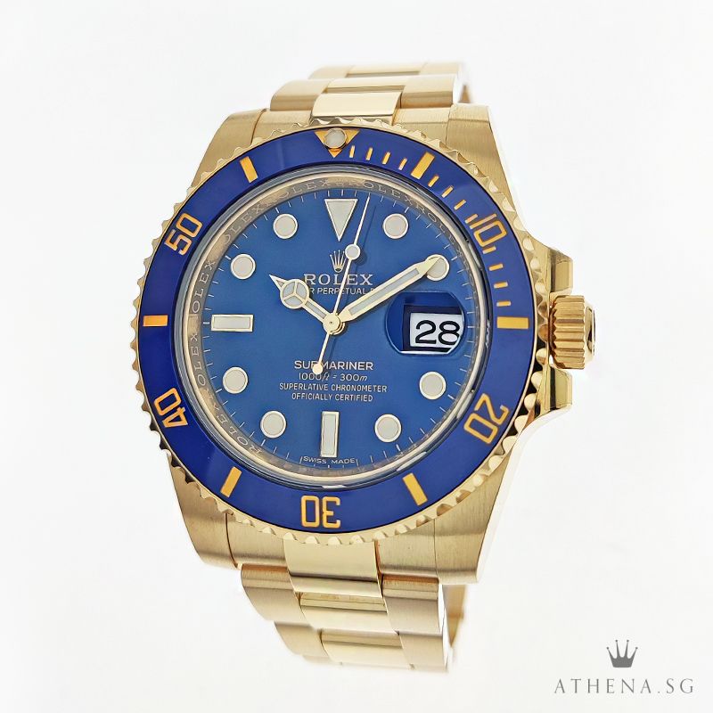 18K YELLOW GOLD ROLEX OYSTER PERPETUAL SUBMARINER DATE CERAMIC "AN" SERIES "BLUE DIAL" WITH BOX & CERT 116618LB (STILL UNDER AGENT WARRANTY)