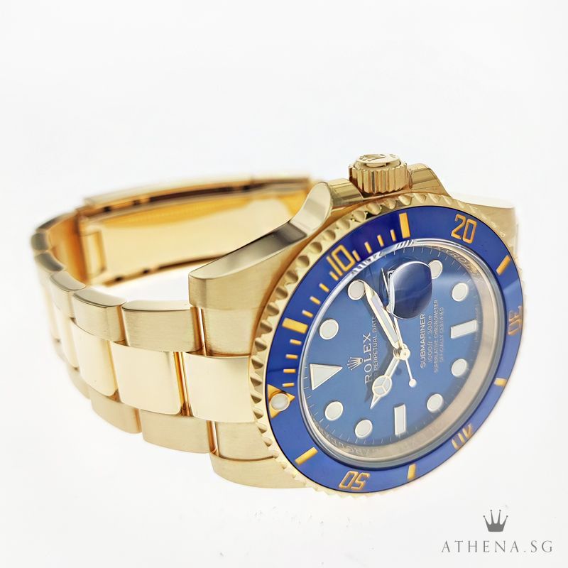 18K YELLOW GOLD ROLEX OYSTER PERPETUAL SUBMARINER DATE CERAMIC "AN" SERIES "BLUE DIAL" WITH BOX & CERT 116618LB (STILL UNDER AGENT WARRANTY) - Image 2