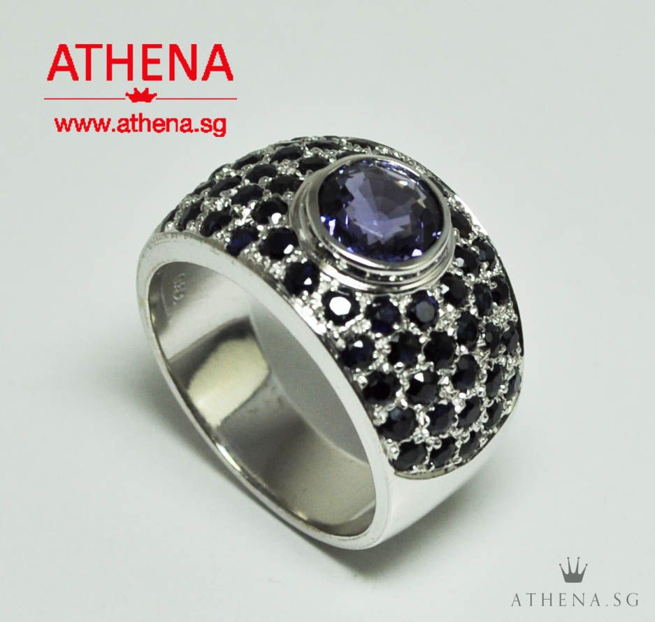 18K WG SPINEL RING WITH BLUE SAPPHIRE 10.08G (WITH CERT) (SIZE 16)