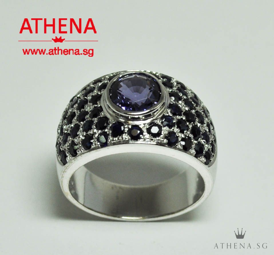 18K WG SPINEL RING WITH BLUE SAPPHIRE 10.08G (WITH CERT) (SIZE 16) - Image 3