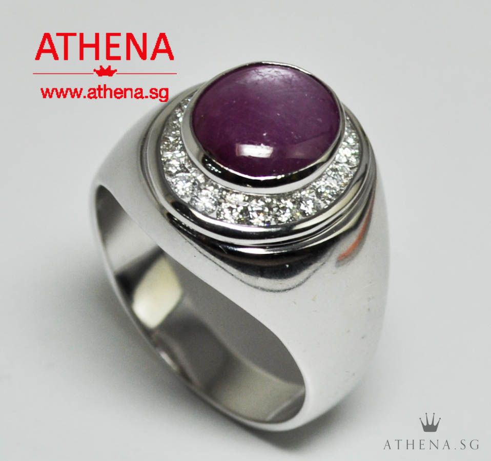18K WG STAR RUBY RING WITH DIAMOND D20-0.50CTS 11.55G S1-5.50CTS (UNHEATED WITH CERT) (SIZE 23)