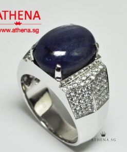18K WG BLUE STAR SAPPHIRE RING WITH DIAMOND D104-0.75CTS 15.31G (S1-16.23CTS UNHEATED FROM BURMA) (WITH CERT) (SIZE 19)