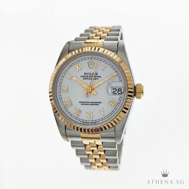 ROLEX "HALF-GOLD" MID-SIZE OYSTER PERPETUAL DATEJUST "S" SERIES "WHITE ROMAN DIAL" 68273