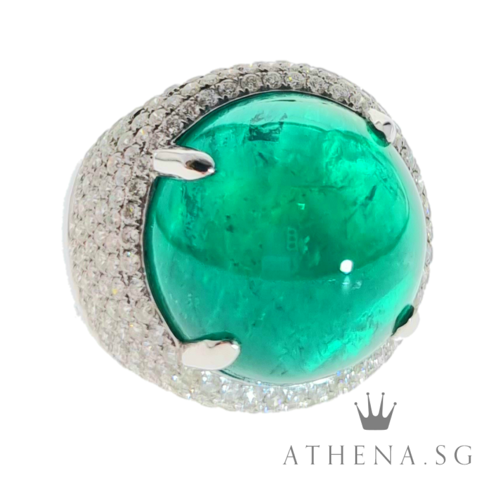 18K WG NATURAL EMERALD RING WITH DIAMOND 26.96G (WITH CERT) (EMERALD 37.06CTS DIAMOND APPROX. 3.93CTS) (SIZE 21) - Image 2