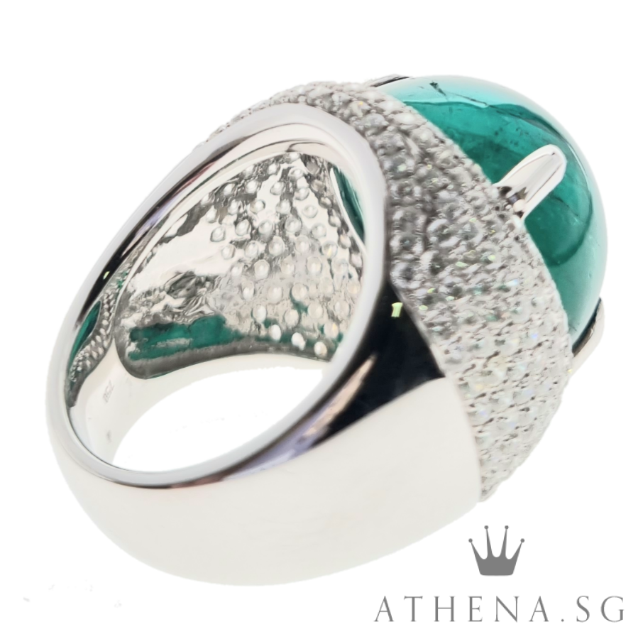 18K WG NATURAL EMERALD RING WITH DIAMOND 26.96G (WITH CERT) (EMERALD 37.06CTS DIAMOND APPROX. 3.93CTS) (SIZE 21) - Image 3