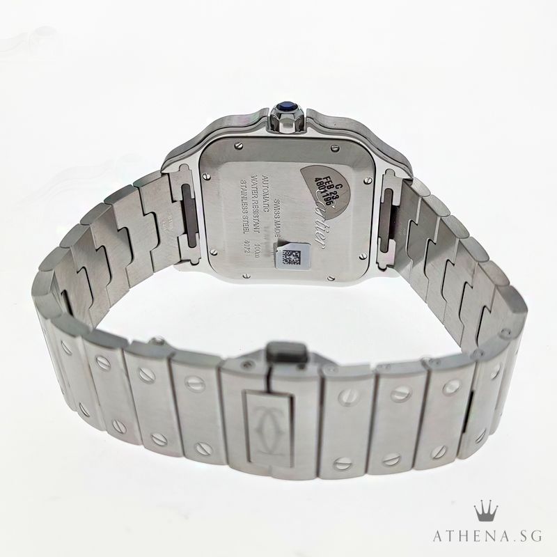 LIKE NEW !!! CARTIER LARGE SANTOS DE CARTIER AUTOMATIC "BLUE ROMAN DIAL" WITH BOX & CERT WSSA0030 (STILL UNDER AGENT WARRANTY) - Image 3