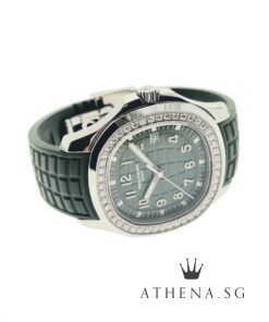 Alternative view of LIKE NEW !!! PATEK PHILIPPE LADIES AQUANAUT QUARTZ DIAMONDS-SET BEZEL " OLIVE-GREEN EMBOSSED DIAL" WITH BOX & CERT DATED 10/2021 (STILL UNDER AGENT WARRANTY) 5267/200A-011
