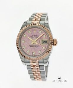 ROLEX EVROSE ROLESOR OYSTER PERPETUAL DATEJUST 26 "M" SERIES "PINK SUNBURST DIAMOND DIAL" WITH BOX & CERT 179171