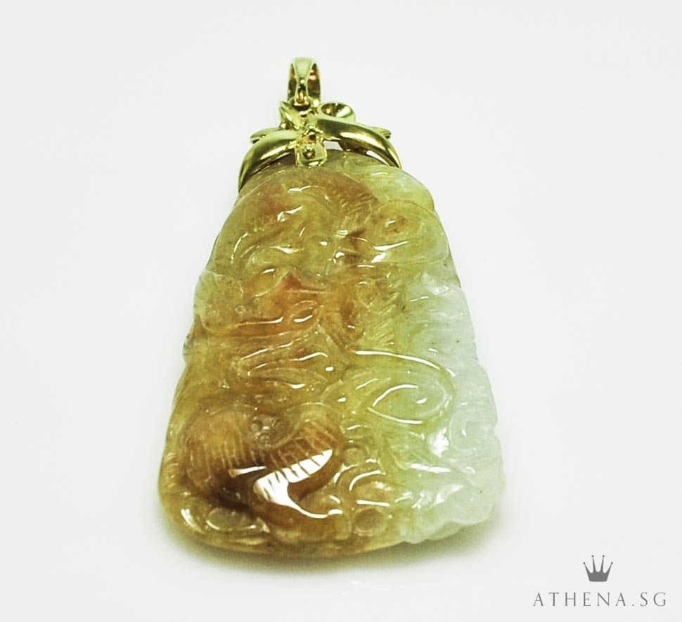 TYPE "A" JADE WITH 18K YG DRAGON & PHOENIX DESIGN PENDANT 42.86G (WITH CERT) - Image 2
