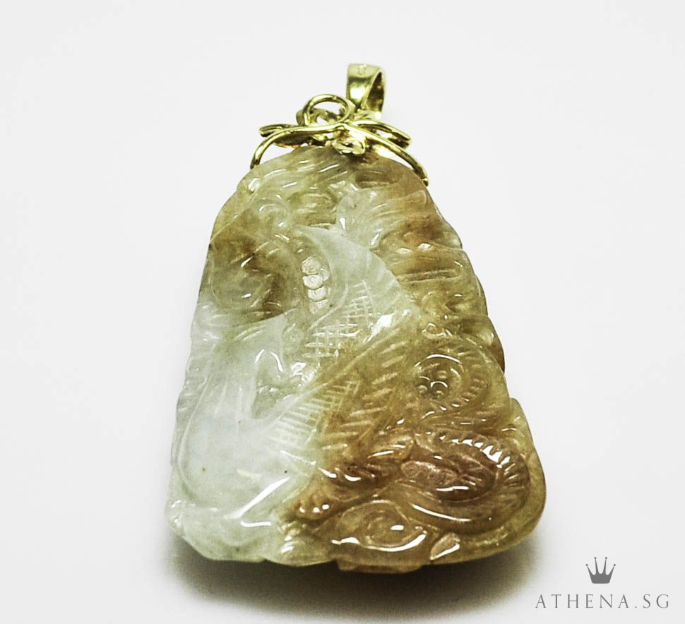 TYPE "A" JADE WITH 18K YG DRAGON & PHOENIX DESIGN PENDANT 42.86G (WITH CERT) - Image 4