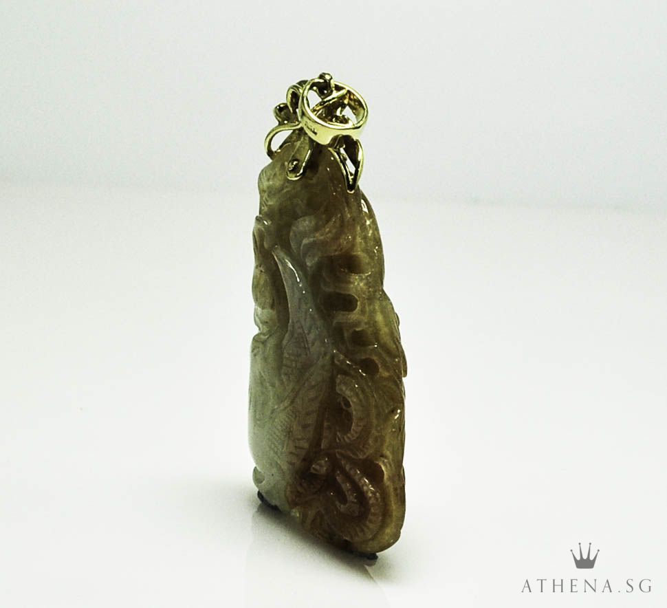 TYPE "A" JADE WITH 18K YG DRAGON & PHOENIX DESIGN PENDANT 42.86G (WITH CERT) - Image 5