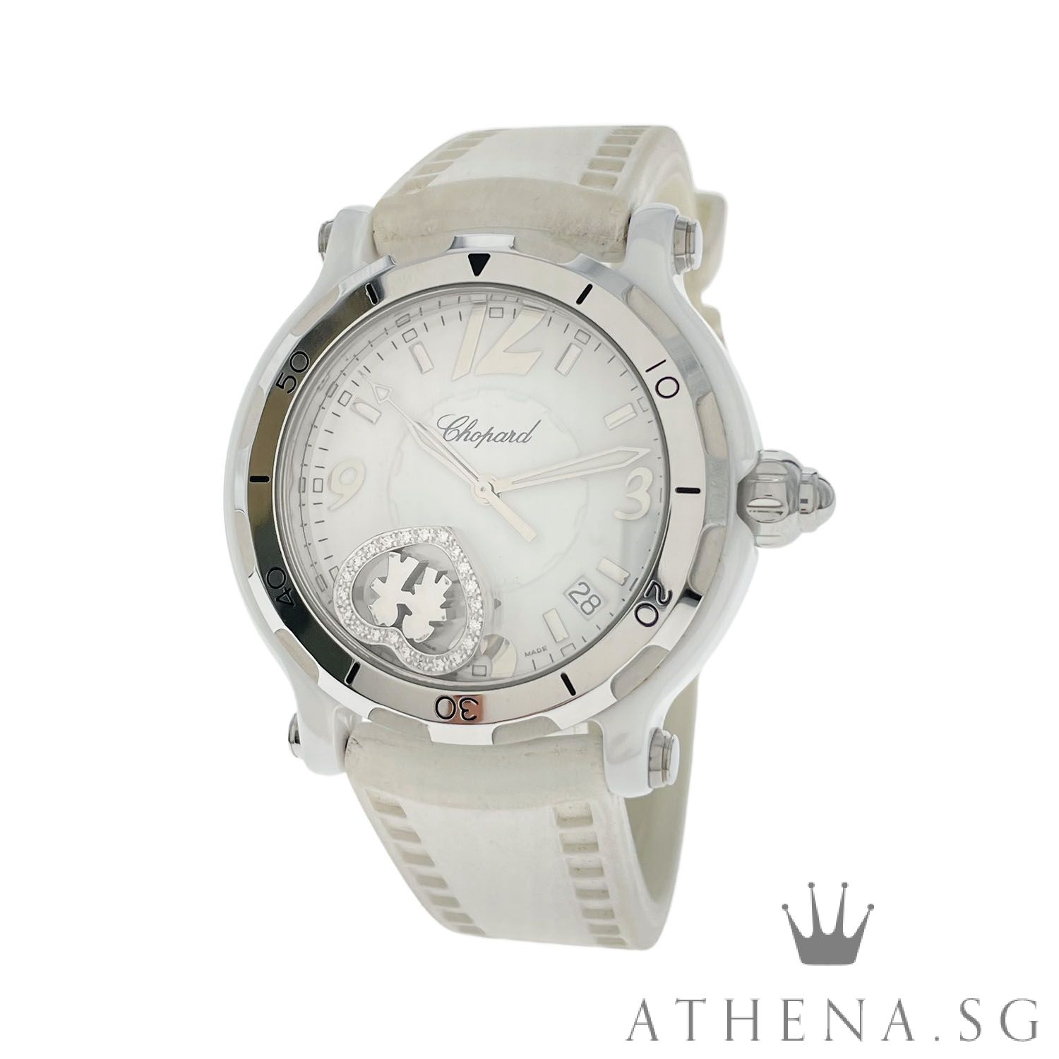 LIMITED EDITION!! CHOPARD HAPPY SPORT CERAMIC "VALENTINES" LIMITED EDITION OF 500 PCS WITH BOX & CERT 288507-9021 (UD)