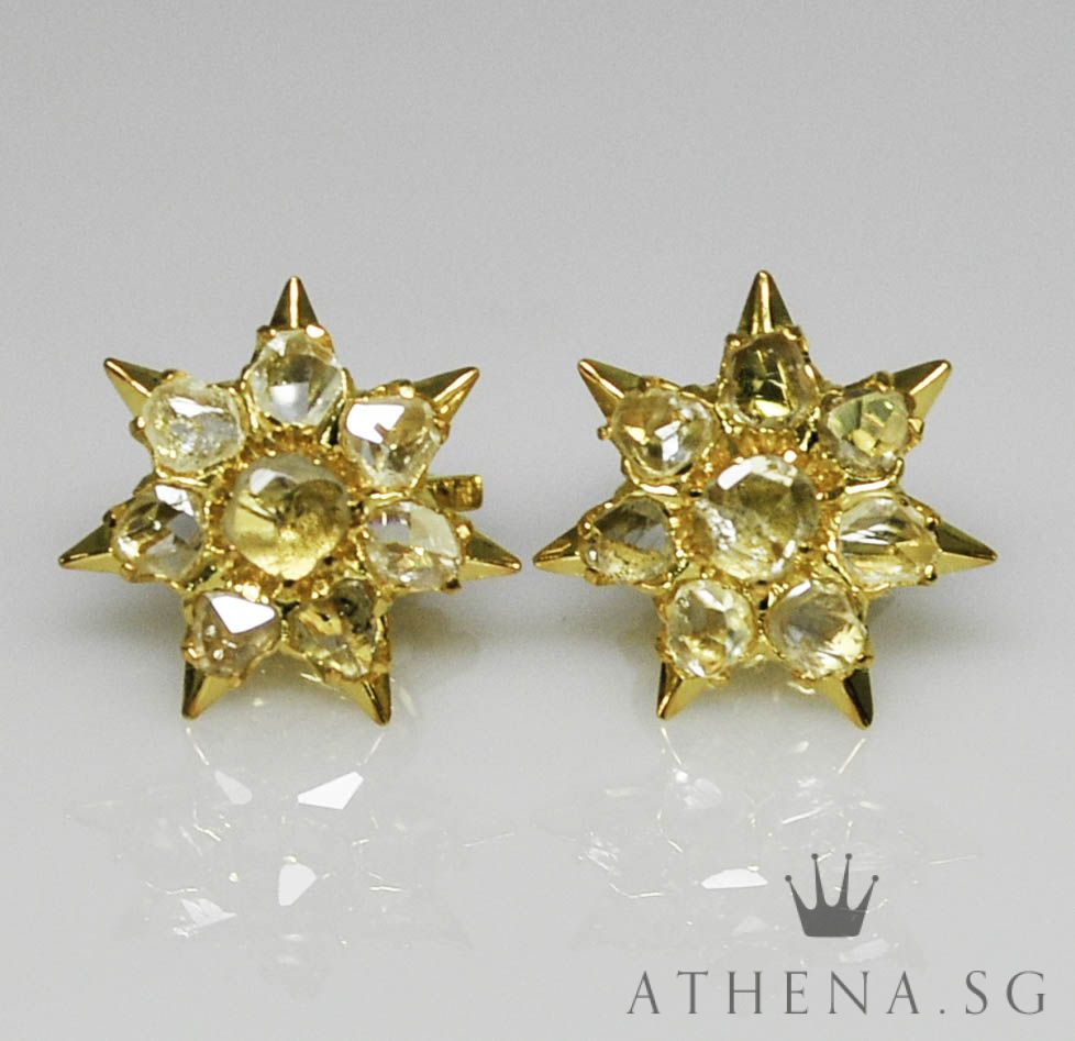 18K YG ANTIQUE DESIGN INTAN EARSTUD 3.95G - Image 2