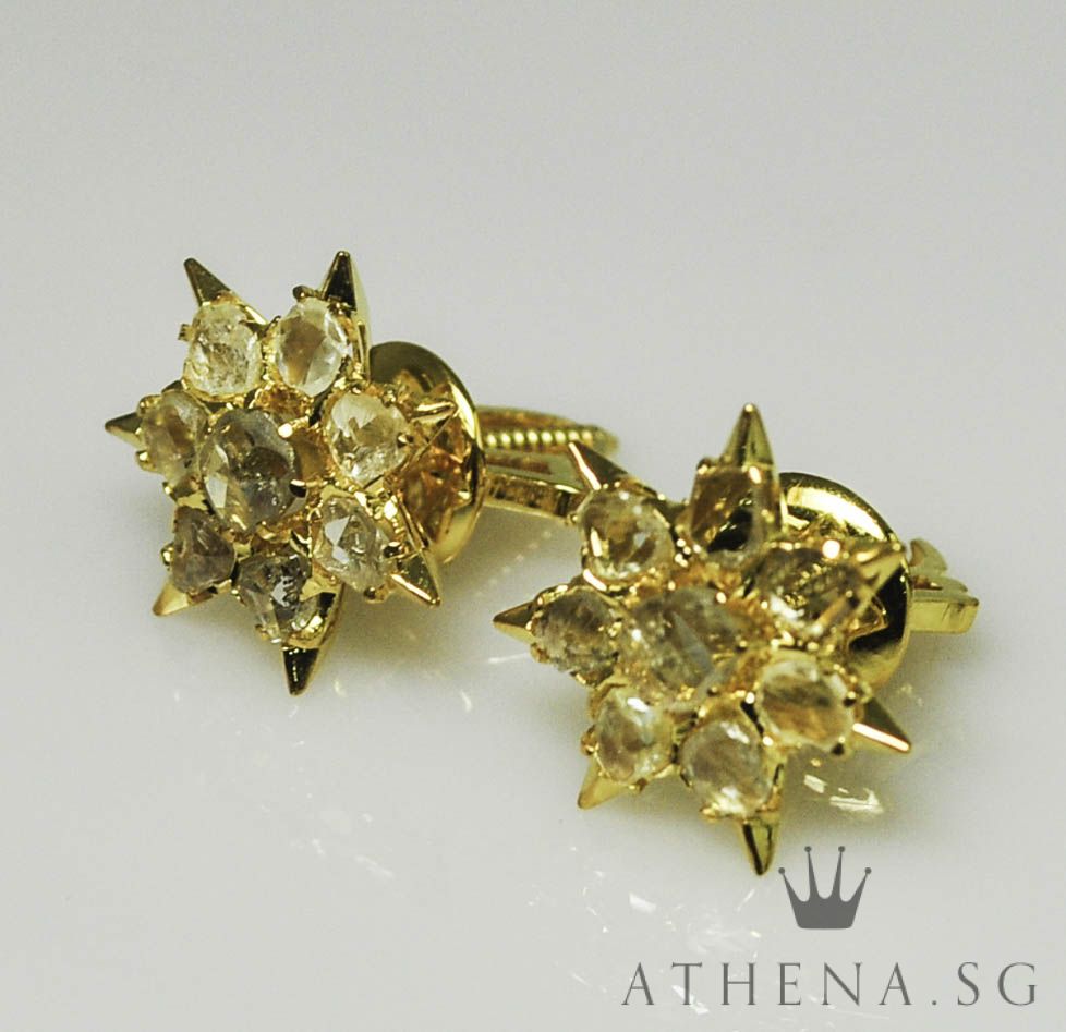 18K YG ANTIQUE DESIGN INTAN EARSTUD 3.95G - Image 3
