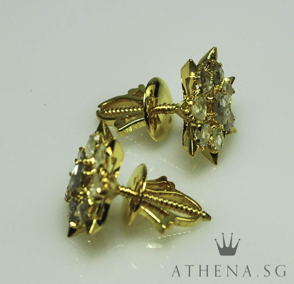 18K YG ANTIQUE DESIGN INTAN EARSTUD 3.95G - Image 4