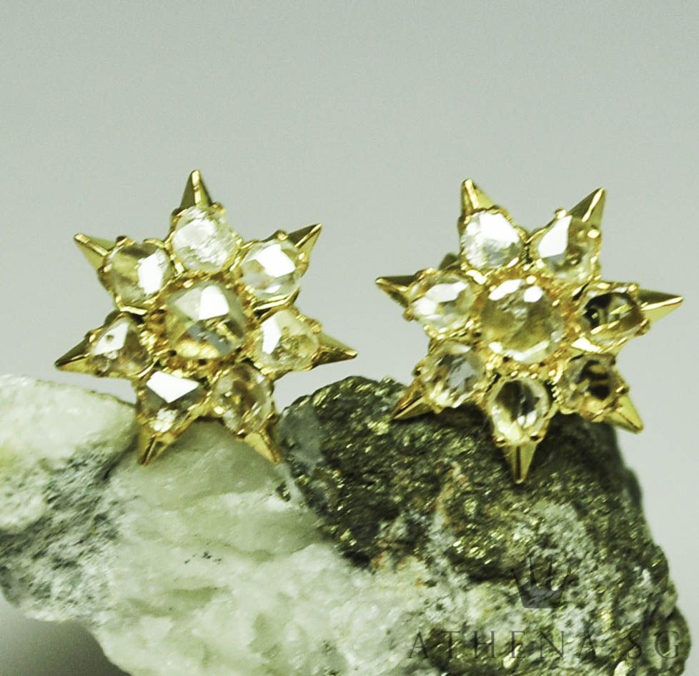 18K YG ANTIQUE DESIGN INTAN EARSTUD 3.95G - Image 5