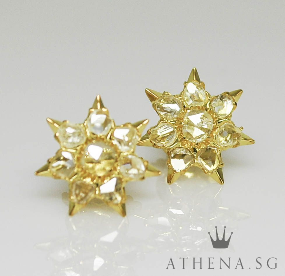 18K YG ANTIQUE DESIGN INTAN EARSTUD 3.95G