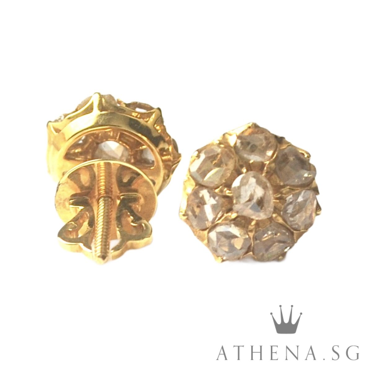 18K Y/G ANTIQUE DESIGN INTAN EARSTUD 3.94G - Image 6