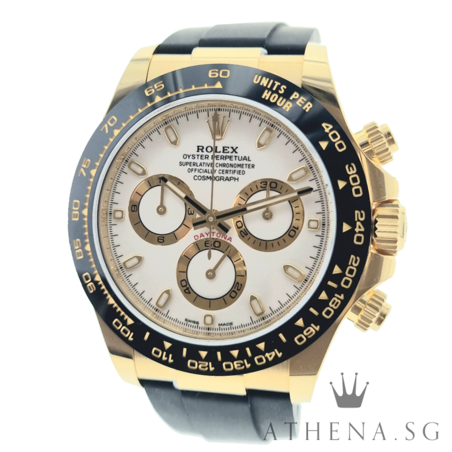 UNWORN!! ROLEX 18K YELLOW GOLD COSMOGRAPH DAYTONA OYSTERFLEX "AN" SERIES "WHITE INDEX DIAL" WITH BOX & CERT DATED 03/2023 (STILL UNDER AGENT WARRANTY) 116518LN
