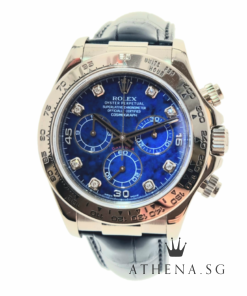 Alternative view of RARE!! 18K WHITE GOLD ROLEX COSMOGRAPH DAYTONA "P" SERIES "SODALITE DIAMOND-SET STONE WITH ARABIC INDEX DIAL" WITH SERVICE CERT DATED 2022 (STILL UNDER AGENT WARRANTY) 116519