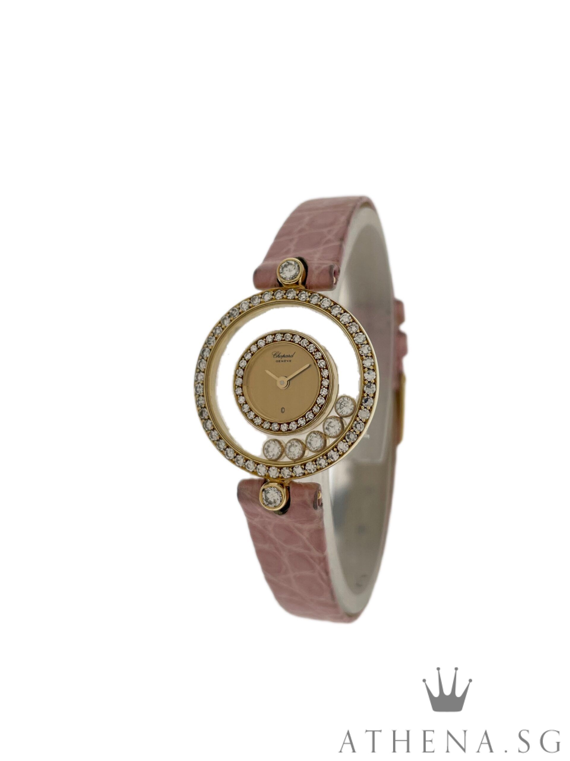 18K YELLOW GOLD CHOPARD HAPPY DIAMOND "5 FLOATING DIAMONDS" QUARTZ 20/3957 (WITH CHOPARD WARRANTY UNTIL 09/2024)