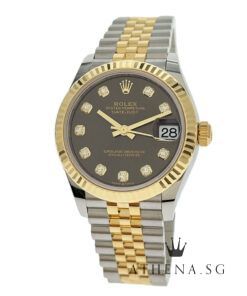 UNWORN!! ROLEX YELLOW ROLESOR MID-SIZE OYSTER PERPETUAL DATEJUST "AN" SERIES "DARK GREY DIAMOND DIAL" WITH BOX & CERT DATED 06/2025 (STILL UNDER AGENT WARRANTY) 278273