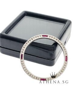 18K WHITE GOLD DIAMOND WITH RUBY MID SIZE BEZEL 3.55G 31MM